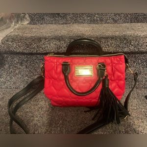 Betsey Johnson Quilted handbag with heart design-Red